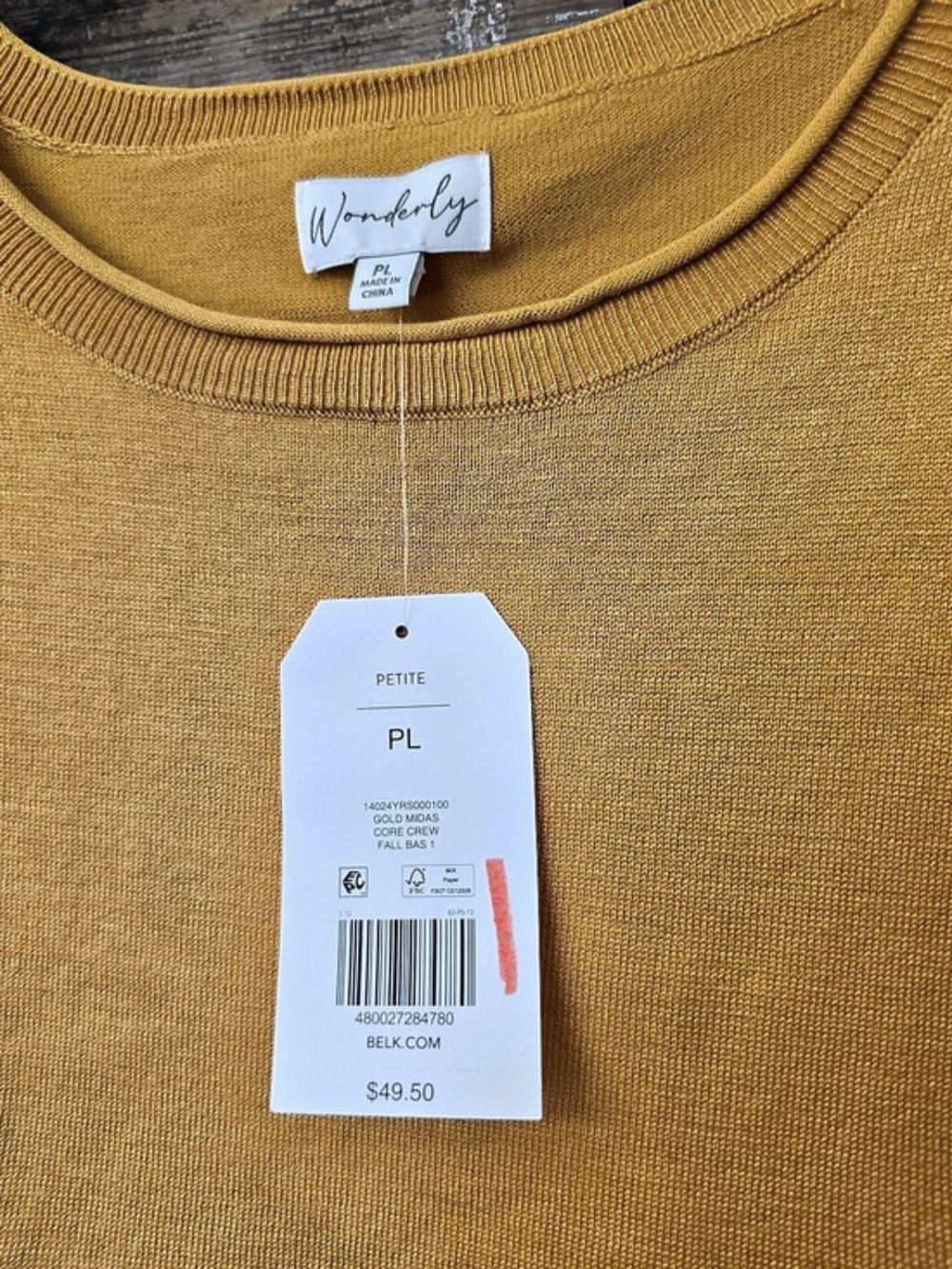 Wonderly Core Crew Yellow Crewneck Sweater Size PL - Picture 2 of 4
